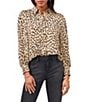 Color:Khaki Haze - Image 1 - Long Sleeve Leopard Print Button Front Blouse