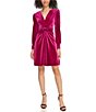 Color:Fuchsia - Image 1 - Long Sleeve Velvet Twist V-Neck Long Sleeve Sheath Dress