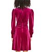 Color:Fuchsia - Image 2 - Long Sleeve Velvet Twist V-Neck Long Sleeve Sheath Dress