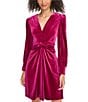 Color:Fuchsia - Image 3 - Long Sleeve Velvet Twist V-Neck Long Sleeve Sheath Dress