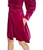 Color:Fuchsia - Image 4 - Long Sleeve Velvet Twist V-Neck Long Sleeve Sheath Dress
