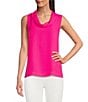 Color:Hot Pink - Image 1 - Luxe Crepe de Chine Sleeveless Cowl Neck Tank Top