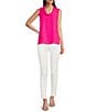 Color:Hot Pink - Image 3 - Luxe Crepe de Chine Sleeveless Cowl Neck Tank Top