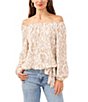 Color:Soft Cream - Image 1 - Luxe CDC Spotted Print Off-The-Shoulder Long Blouson Sleeve Elastic Tie Hem Blouse