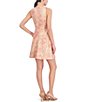 Color:Coral - Image 2 - Metallic Jacquard Floral Print Cross Halter Neck Sleeveless Fit and Flare Pocketed Dress