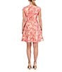 Color:Pink - Image 2 - Metallic Jacquard Floral Print V-Neck Cap Sleeve Fit and Flare Pocketed Dress
