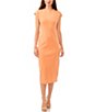Color:Warm Orange - Image 1 - Mock Neck Cap Sleeve Ribbed Knit Midi Sheath Dress