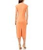 Color:Warm Orange - Image 2 - Mock Neck Cap Sleeve Ribbed Knit Midi Sheath Dress