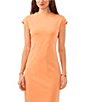 Color:Warm Orange - Image 3 - Mock Neck Cap Sleeve Ribbed Knit Midi Sheath Dress
