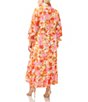 Color:Tulip Red - Image 2 - Plus Size Chiffon Sheer Floral Split V-Neck Long Blouson Sleeve A-Line Tiered Maxi Dress