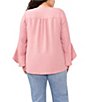 Color:Pink Shadow - Image 2 - Plus Size Luxe Crepe De Chine 3/4 Ruffle Sleeve V-Neck Crisscross Hem Tunic
