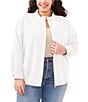 Color:New Ivory - Image 1 - Plus Size Soho Stretch Twill Banded Collar Long Sleeve Zip Front Bomber Jacket