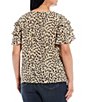 Color:Khaki Haze - Image 2 - Plus Size Round Neck Tiered Short Sleeve Leopard Print Blouse