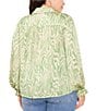 Color:Foam Green - Image 2 - Plus Size Wild Zebra Print Point Collar Long Sleeve Satin Yoryu Button Front Shirt