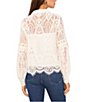 Color:New Ivory - Image 2 - Point Collar Long Bishop Sleeve Scalloped Hem Embroidered Lace Button Front Blouse