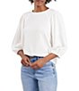Color:New Ivory - Image 1 - Round Neck 3/4 Puff Sleeve Knit Top