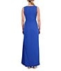 Color:Cobalt - Image 2 - Scuba Knit Sweetheart Neck Sleeveless Ruffle Side Slit A-Line Gown