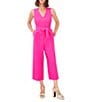 Color:Hot Pink - Image 1 - Sleeveless Belted Wide Leg Crop Jumpsuit