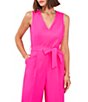 Color:Hot Pink - Image 3 - Sleeveless Belted Wide Leg Crop Jumpsuit