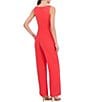 Color:Hot Coral - Image 2 - Stretch Crepe Knit Keyhole Boat Neck Sleeveless Cross Front Jumpsuit