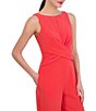 Color:Hot Coral - Image 3 - Stretch Crepe Knit Keyhole Boat Neck Sleeveless Cross Front Jumpsuit