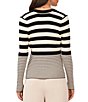 Color:Rich Black - Image 2 - Striped Ribbed Knit V-Neck Long Sleeve Button Front Cardigan