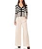 Color:Rich Black - Image 3 - Striped Ribbed Knit V-Neck Long Sleeve Button Front Cardigan