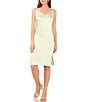 Color:Foam Green - Image 1 - Textured Satin V-Neck Sleeveless Side Slit Knee Length Slip Dress