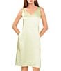 Color:Foam Green - Image 3 - Textured Satin V-Neck Sleeveless Side Slit Knee Length Slip Dress