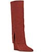 Color:Ketchup - Image 1 - Tibani Suede Knee High Foldover Wedge Boots
