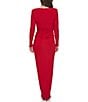 Color:Red - Image 2 - V-Neck Long Sleeve Side Ruched Slit Tulip Hem Gown