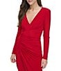 Color:Red - Image 3 - V-Neck Long Sleeve Side Ruched Slit Tulip Hem Gown