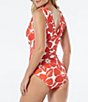 Color:Tangerine - Image 2 - Wild Hibiscus Printed Surplice V-Neck Side Shirred One Piece Swimsuit