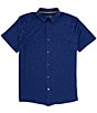 Color:Navy - Image 1 - Stretch Textured Short Sleeve Woven Shirt