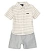 Color:Oatmeal - Image 1 - Baby Boys 12-24 Months Short Sleeve Printed Linen-Blend Shirt & Solid Twill Shorts Set