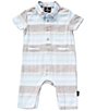 Color:Light Blue - Image 1 - Baby Boys Newborn-9 Months Short Sleeve Printed Linen-Blend Coverall