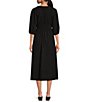 Color:Black - Image 2 - Angela V Neck Long Sleeve Ruched Midi Dress