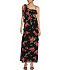 Color:Black Floral - Image 1 - Floral Draped Ruffle V Neck Sleeveless Maxi Dress