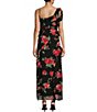 Color:Black Floral - Image 2 - Floral Draped Ruffle V Neck Sleeveless Maxi Dress