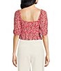 Color:Red Mini Roses - Image 2 - Floral Ruched Sweetheart Neck Short Sleeve Top