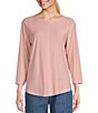Color:Powder Pink - Image 1 - 3/4 Sleeve Knit Crew Neck Top