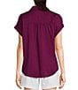 Color:Plum Caspia - Image 2 - Camp Short Sleeve Point Collar Button Front Shirt