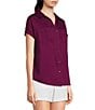 Color:Plum Caspia - Image 3 - Camp Short Sleeve Point Collar Button Front Shirt