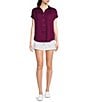 Color:Plum Caspia - Image 5 - Camp Short Sleeve Point Collar Button Front Shirt