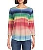Color:Ombre Stripe - Image 1 - Knit 3/4 Sleeve Crew Neck Top