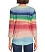 Color:Ombre Stripe - Image 2 - Knit 3/4 Sleeve Crew Neck Top