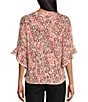 Color:Animal Trails - Image 2 - Knit Animal Trails Print Crew Neck 3/4 Ruffle Sleeve Top