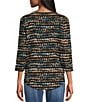 Color:Linear Stamp - Image 2 - Knit Linear Stamp 3/4 Sleeve Crew Neck Top