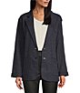 Color:Dark Navy Heather - Image 1 - Long Sleeve Button Front Collared Blazer