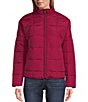 Color:Dark Pink - Image 4 - Long Sleeve Zip Front Quilted Puffer Jacket